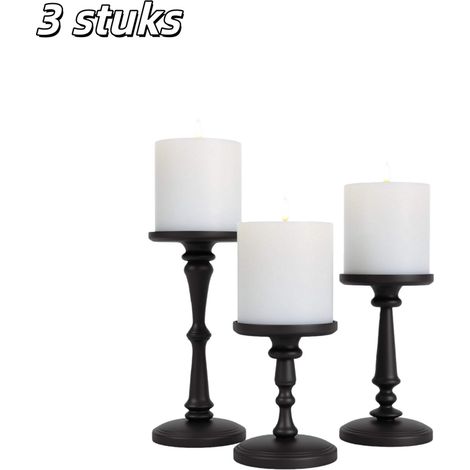 Lot de 3 bougeoirs en métal pour décoration de table cheminée mariage fête et anniversaire couleur noire (1/5)