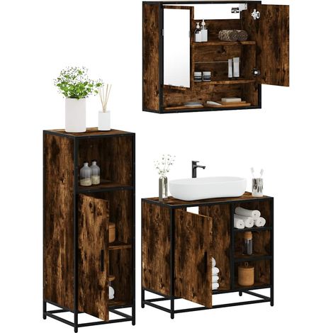 Set de muebles baño 3 pzas madera contrachapada roble ahumado