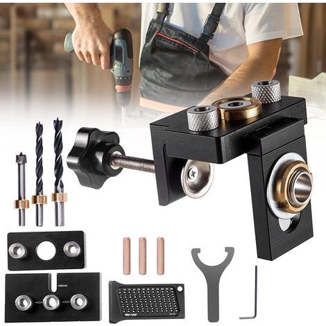 Gabarit de percage 8/10/15 mm,Aomdom 3en1 kit de guide de percage cheville bois avec clip de positionnement Guide de perçage réglable localisateur Et une échelle (1/5)