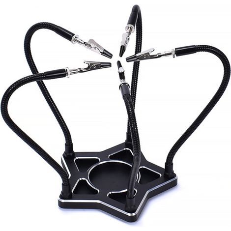 Station de soudage à cinq griffes avec support pour fer à souder, bras flexibles et base métallique pour la réparation électronique, le soudage et la création de bijoux. (1/5)