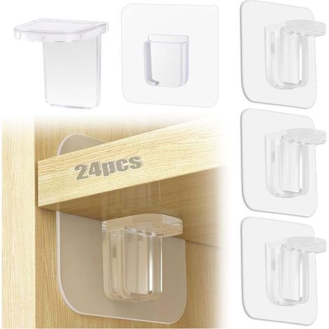 24 Support Etagere Invisible,Supports D'Étagères Autocollants,Support Etagere Murale,Fixation Etagere Sans Percer,Support Etagere Placard,Pour Étagères Placard Penderie, Meuble (1/5)