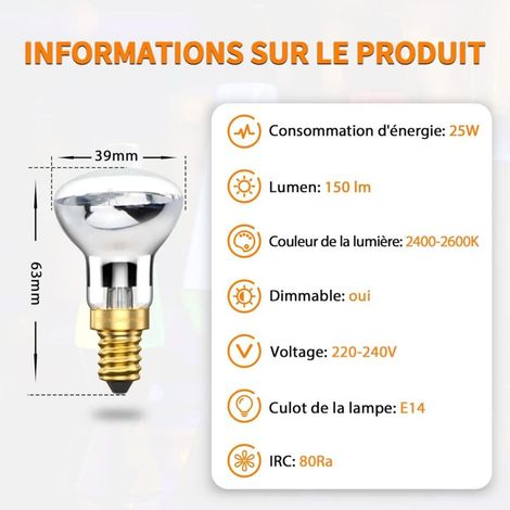 Aougo – Lampadina a incandescenza E14 25W R39 – Luce bianca calda 2400-2600K – Angolo del fascio luminoso 360° – Confezione da 4 lampadine decorative (1/3)