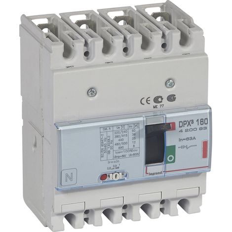 Disjoncteur magnétothermique DPX³160 pouvoir de coupure 36kA 400V - 4P - 63A - LEGRAND