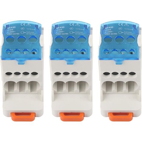 Borniers Sur Rail DIN, UKK-80A Boîte de Distribution de Bloc Boîte de Jonction Alimentation Universelle Connecteur de Fil éLectrique pour Armoires de Distribution (3Pcs) (1/5)