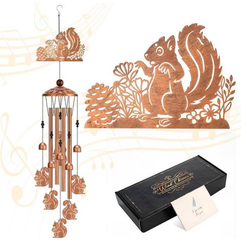 Windspiel Eichhörnchen 90cm Metall Bronze, Garten Deko, Geschenkidee