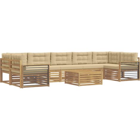 Outdoor Sofa Set 8 pcs White and Beige Solid Acacia Wood vidaXL (1/5)