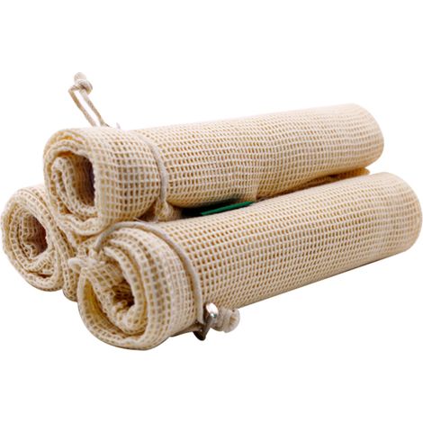 Juego de 9 bolsas de la compra reutilizables con cordón ajustable en varios tamaños, hechas de algodón orgánico y tela de malla, lavables, hechas de muselina, para verduras, frutas y juguetes (beige) (1/5)