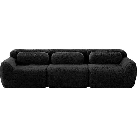 Modulares Sofa 3 Plätze aus Veloursstoff mit Rutschfeste Basis, Breite Sitzfläche und 3 Kissen, Schwarz (1/5)