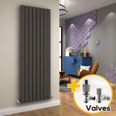 ELEGANT 1800 x 608 mm Vertical Designer Radiator Anthracite Flat Panel Column Tall Upright Central Heating Radiators + Chrome Thermostatic Radiator Valves (1/5)