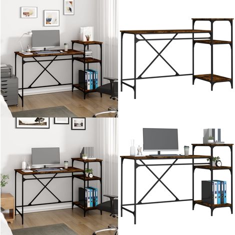 Schreibtisch mit Regal Räuchereiche 135x50x90 cm Holzwerkstoff - Industriestil - Schreibtisch mit Regal