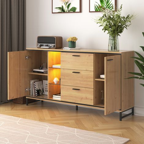 Buffet 160x40x85cm Grand rangement surface polyvalente panneau de particules pieds métal Couleur naturelle (1/5)