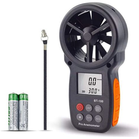 Anémomètre numérique portable BT-100 pour mesurer la vitesse du vent et la température – Idéal pour drones, systèmes de ventilation mécanique contrôlée (VMC) et climatisation – Fonctions max/min/moyen (1/5)