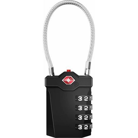 cadenas à bagages, TSA serrure valise à combinaison à 4 chiffres avec alarme d'ouverture, code cadenas casier de câble de gymnastique (1 Pièce, Noir) (1/5)