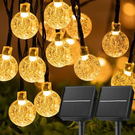 Lot de 2 guirlandes solaires d'extérieur étanches de 12 m et 100 LED (blanc chaud), pour jardin (blanc chaud) (1/5)