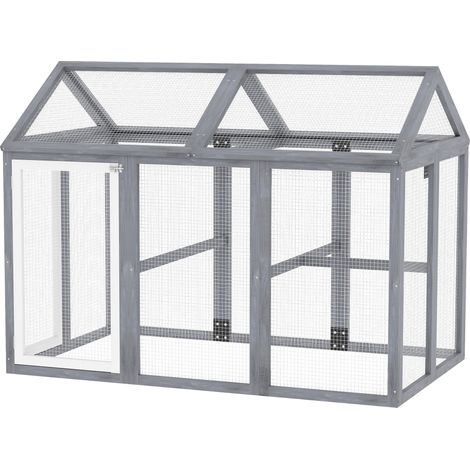 Enclos poulailler 1,18 m², parc grillagé avec porte verrouillables, cadre en bois massif, 140 x 88,5 x 106 cm, gris (1/5)