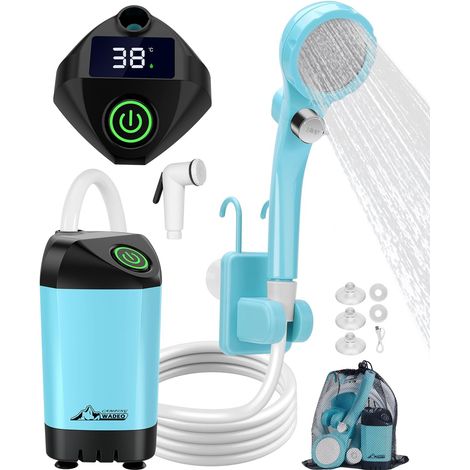 Camping-Duschset, wiederaufladbare elektrische Duschpumpe, Duschkopf mit intelligenter Temperaturanzeige und einstellbarem Wasserdruck