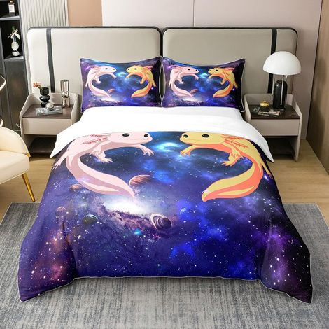 Parure de lit Avec housse de couette de 135 x 200 cm et 1 taie d'oreiller 100 % coton Motif Universe Outer Space Pour enfant garçon fille (1/5)