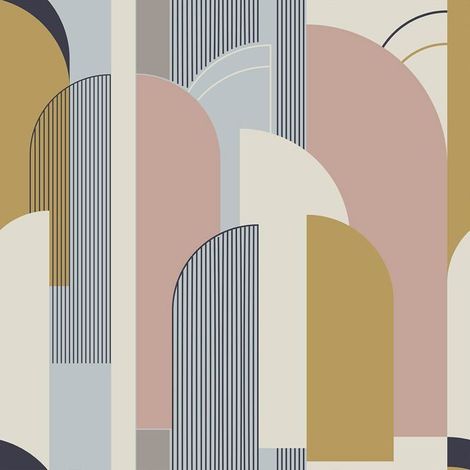 Papier Peint Geometrique Abstrait Papier Peint Graphique Rose Et Gris Arcs Papiers Peints Decoratifs Boho Salon Papier Adhes[BI41] (1/5)