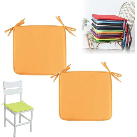 Lot de 2 coussins carrés à sangles pour chaises de jardin 38x38 cm mousse épaisse orange résistants à l'eau terrasse jardin (1/5)