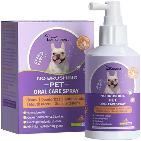 bottle of 50ml dog and cat teeth cleaning spray for pet mouth cleaning tartar, tooth stains, odor removal, fresh breath (1/5)