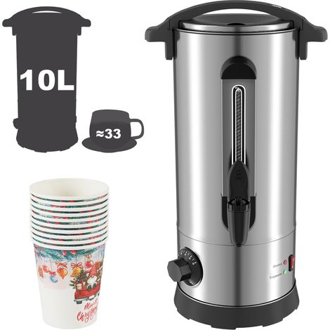 Wolketon Dispensador de vino caliente 10 L acero inoxidable plateado, 1500 W, grifo y 10 vasos (1/5)