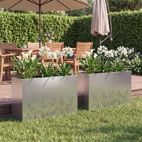 Cache-pot de jardin 2 pc Argenté 80 x 20 x 49 cm (1/5)
