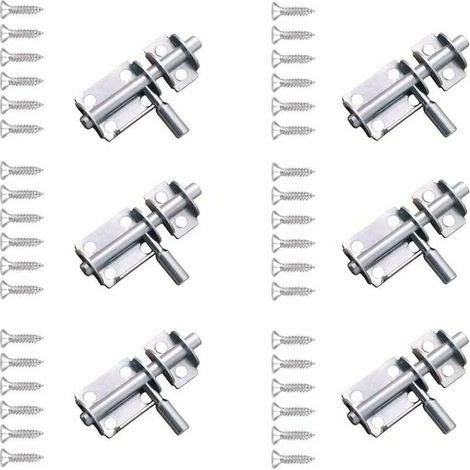 royaluxe - Lot de 6 loquets en acier inoxydable, loquets de sécurité, boulons de porte coulissante non déformés avec vis pour salle de bain, abri de toilette, chambre à coucher (argent) (1/5)