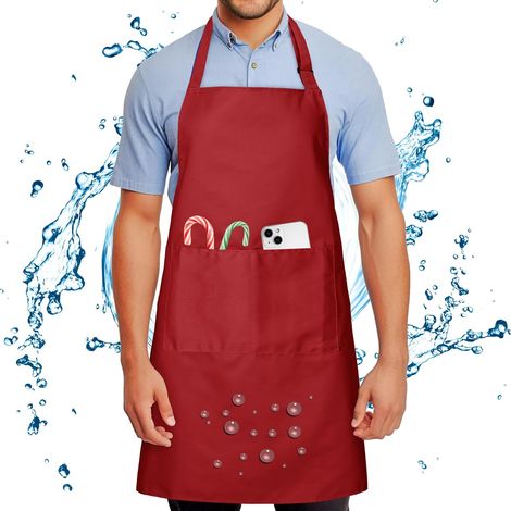 1 Tablier, Coton Polyester, 2 Poches, Ajustable, Résistant Eau Huile, Cuisine Jardinage BBQ (1/5)