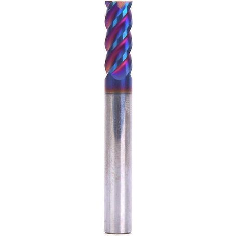 Fräser, blau nano-beschichtet, Wolframstahl, Flachkopffräser, 4 Schneiden, HRC 65°, 5x15x6Dx50L