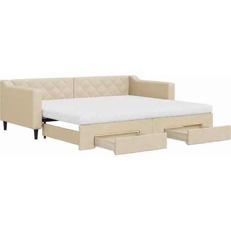 Maison Exclusive - Lit de jour avec gigogne et tiroirs crème 90x200 cm tissu