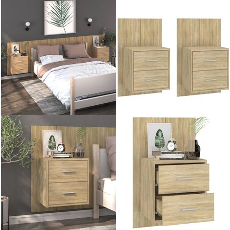 Wand-Nachttische 2 Stk. Sonoma-Eiche - Wandmontage - Holz Nachttisch (1/5)