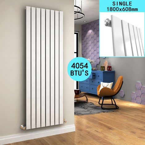 ELEGANT 1800 x 608mm White Vertical Column Designer Radiator Flat Single Panel Modern Heater + White Thermostatic Radiator Valves (1/5)