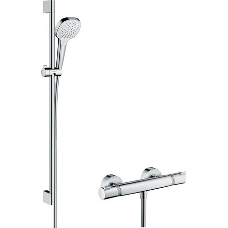 Hansgrohe Croma Select E - Set doccia Vario con termostato, 3 getti, asta doccia 90 cm, bianco/cromato 27082400