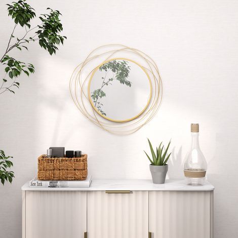 Cloison amovible Miroir rond en métal filaire doré, décoration style moderne, diamètre Φ65 cm (1/5)