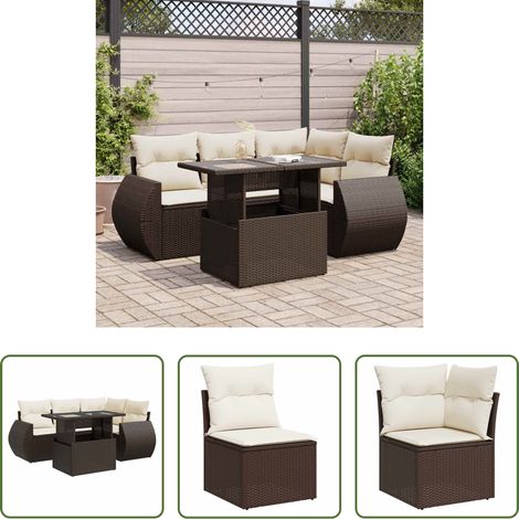 vidaXL Freisitzmöbel - 5-tlg. Garten-Sofagarnitur mit Kissen Braun Poly Rattan (1/5)