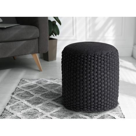 Pouf de Jardin Tricoté Tabouret Repose-Pieds Plastique Recyclé Ø 40 x H 45 cm - PANGIVO (1/5)