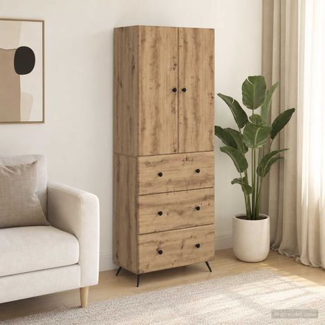 Ensemble 2 meubles de rangement, tiroirs et portes coulissantes, chêne, 66 x 34,5 x 90 cm - PANGIVO (1/5)