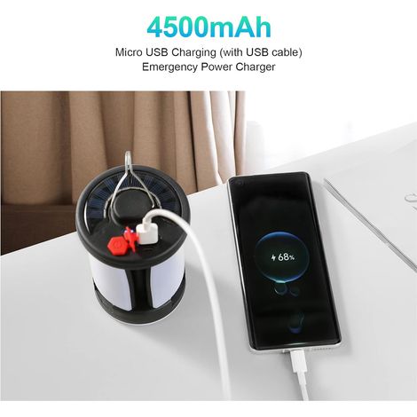 Lampe Camping Solaire Rechargeable 1000 lm Puissante 4500mah Batterie Externe 6 Modes Pliable Excursions Secours Pêche Cave (1/5)