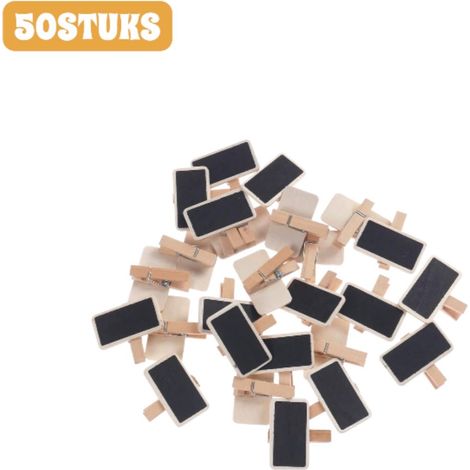 50 pièces - Pinces - Mini tableau noir avec pince en bois - Idéal pour photos et notes - Petites étiquettes de prix - Présentoir en bois fait main - Finition bois naturel (1/5)