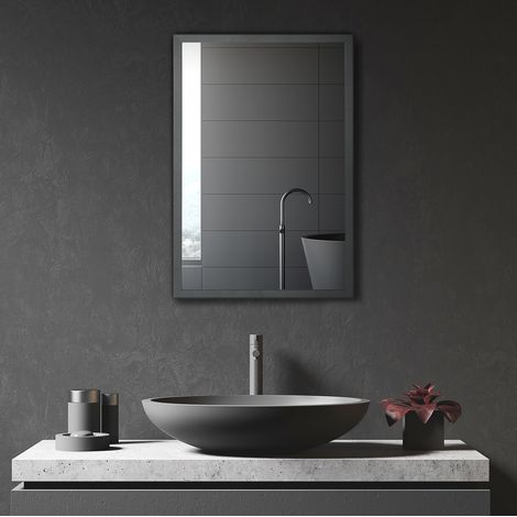 Wand-Badezimmerschrank mit Spiegel, 3 Regale, schwarz 40 x 12 x 60 cm HAVRYA (1/4)