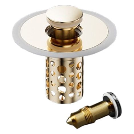 Bonde de vidange universelle pour évier, avec panier filtrant, en acier inoxydable et laiton doré. (1/5)