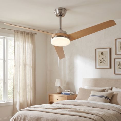 Ventilatore da soffitto con luce 132cm LED 22W Dimmerabile Telecomando Timer Pale in ABS Stile Industriale Moderno Nichel Spazzolato (1/5)