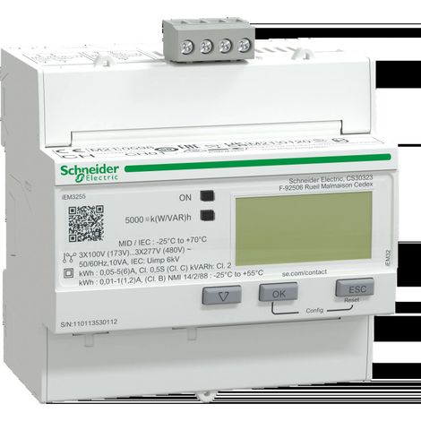 Acti9, iEM Compteur d'énergie iEM3255 TI, Modbus, Multi-tarifs, Alarme kW, MID - A9MEM3255 (1/2)