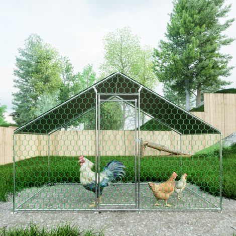 Recinto para gallinero de 3x2x2 m con cerradura de seguridad y cubierta de PE impermeable, metal plateado. (1/5)