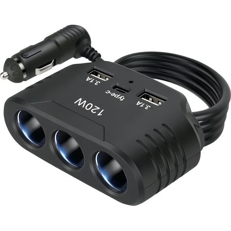 120W 6 en 1 Prise Allume Cigare 12V 24V, Multiprise Allume Cigare avec LED (1/5)