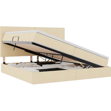 Lit double,Lit adulte,Lit avec rangement et LED avec LED Crème 200 x 200 cm Polyester (1/5)
