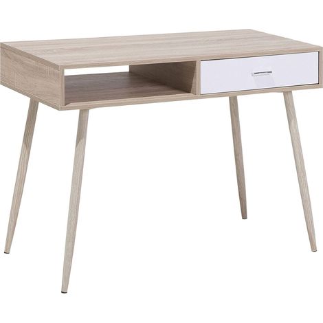 Bureau Couleur Bois Clair 100 x 48 cm avec 1 Tiroir Blanc et Espace de Rangement de Style Sancandinave pour Intérieur Moderne ou Minimaliste Beliani (1/5)