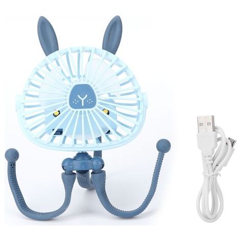 Mini-Ventilator für Kinderwagen, flexibles Stativ, leises Nachtlicht, USB-aufladbar für Büro und Auto, blau (1/5)