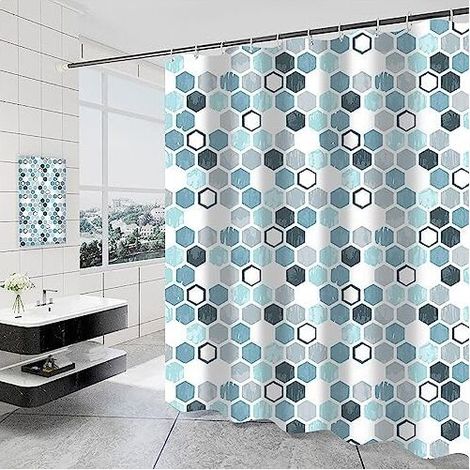 Blue Shower Curtain Washable and Anti-Mildew, Elegant Polyester Shower Curtain Liner with Weighted Hem for Bathroom, Plastic Rings Included (180 200cm) (1/4)