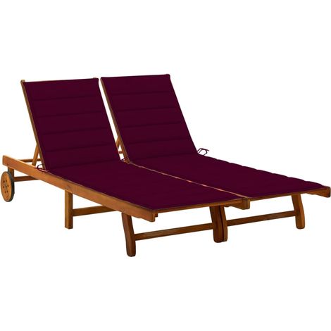 Chaise longue de jardin 2 places avec coussins Acacia solide